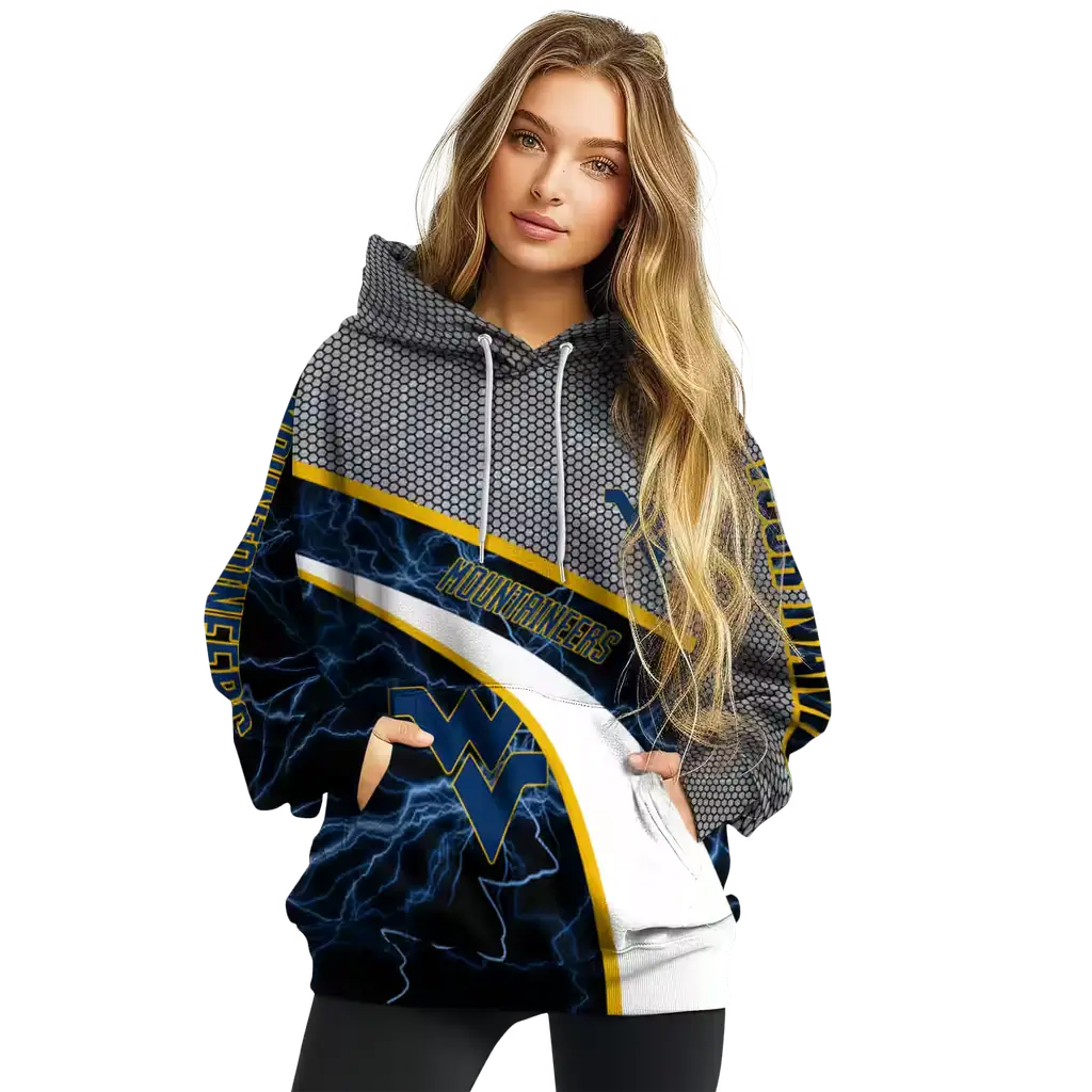 custom west virginia mountaineers hexagonal mesh blue black gray hoodie high quality custom west virginia mountaineers hexagonal mesh blue black gray hoodie high quality