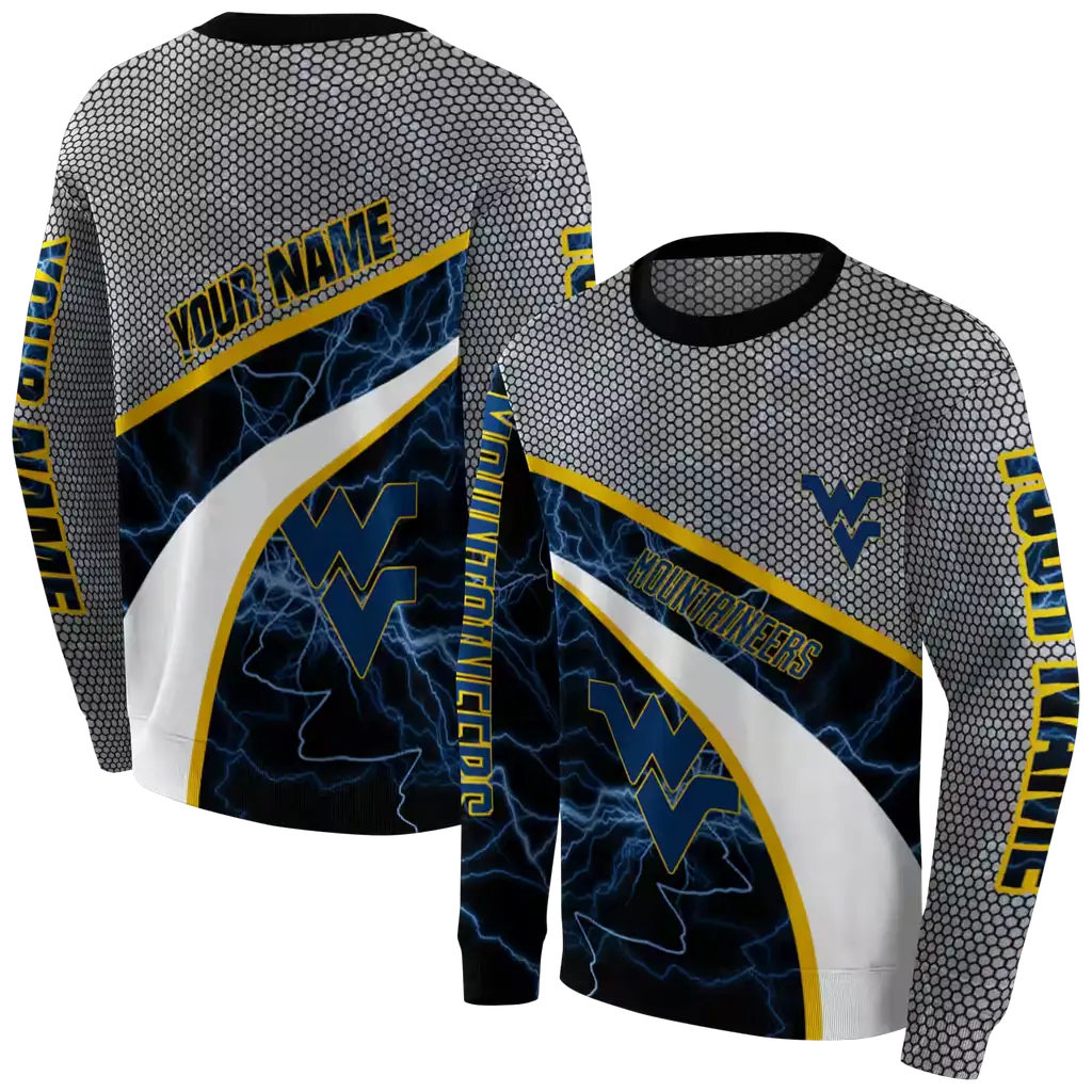 custom west virginia mountaineers hexagonal mesh blue black gray hoodie premium grade custom west virginia mountaineers hexagonal mesh blue black gray hoodie premium grade