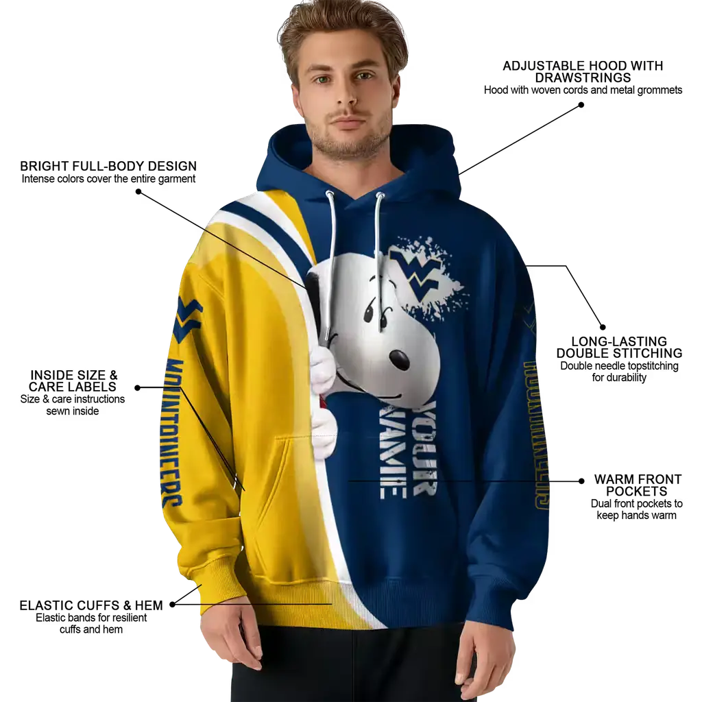 custom west virginia mountaineers peeking snoopy blue hoodie latest model custom west virginia mountaineers peeking snoopy blue hoodie latest model