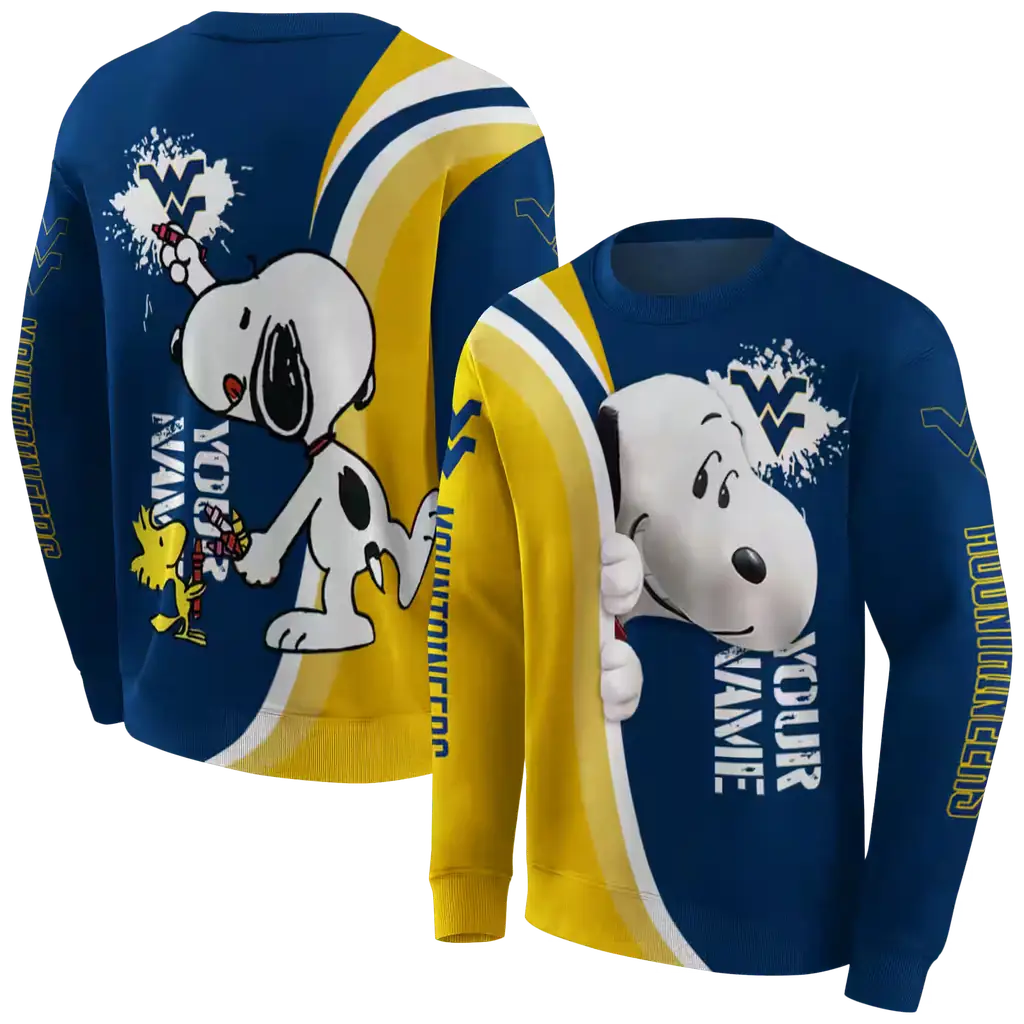 custom west virginia mountaineers peeking snoopy blue hoodie premium grade custom west virginia mountaineers peeking snoopy blue hoodie premium grade