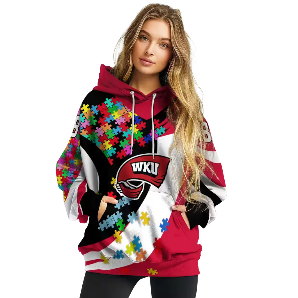 custom western kentucky hilltoppers puzzle pieces red hoodie high quality custom western kentucky hilltoppers puzzle pieces red hoodie high quality