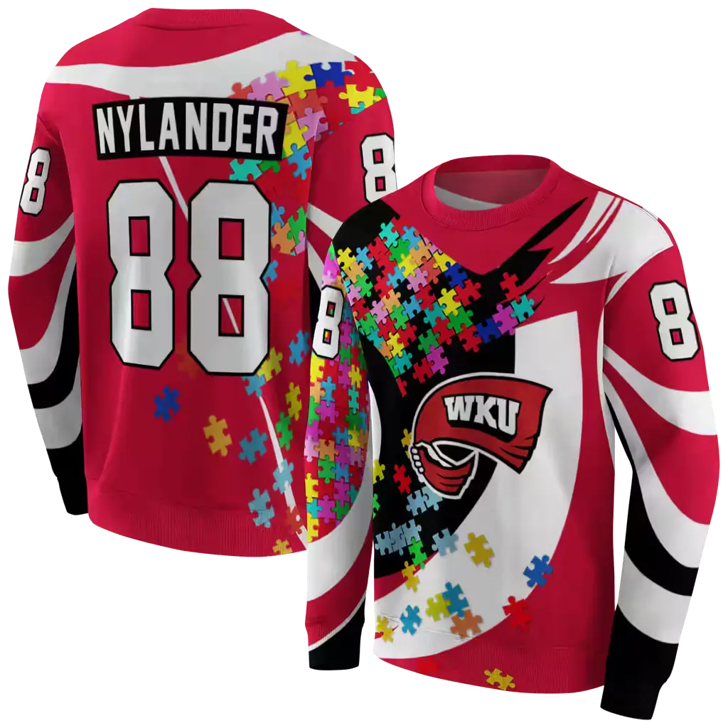 custom western kentucky hilltoppers puzzle pieces red hoodie premium grade custom western kentucky hilltoppers puzzle pieces red hoodie premium grade