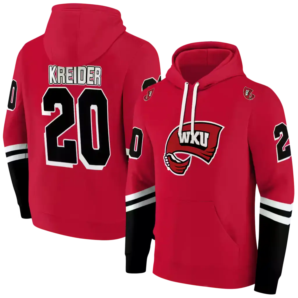 custom western kentucky hilltoppers striped sleeves red hoodie fashion forward custom western kentucky hilltoppers striped sleeves red hoodie fashion forward