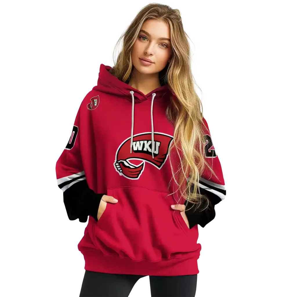 custom western kentucky hilltoppers striped sleeves red hoodie high quality custom western kentucky hilltoppers striped sleeves red hoodie high quality