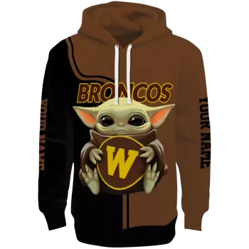 custom western michigan broncos baby yoda brown black hoodie best selling