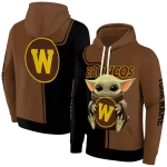 custom western michigan broncos baby yoda brown black hoodie best selling