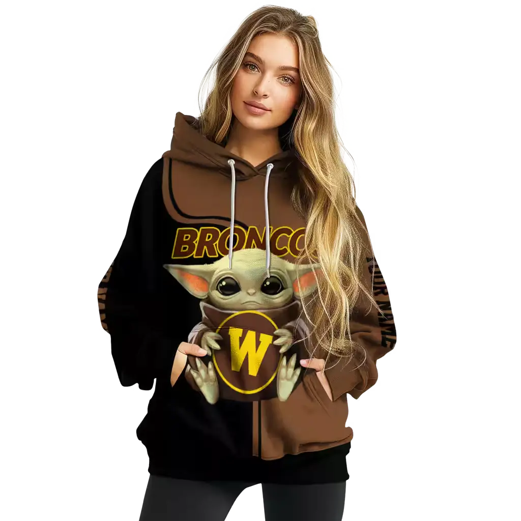 custom western michigan broncos baby yoda brown black hoodie high quality custom western michigan broncos baby yoda brown black hoodie high quality