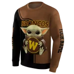 custom western michigan broncos baby yoda brown black hoodie best selling