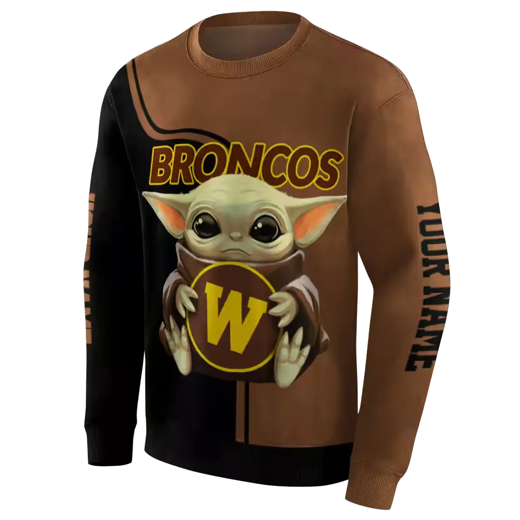 custom western michigan broncos baby yoda brown black hoodie new arrival custom western michigan broncos baby yoda brown black hoodie new arrival