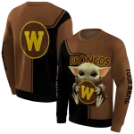 custom western michigan broncos baby yoda brown black hoodie best selling