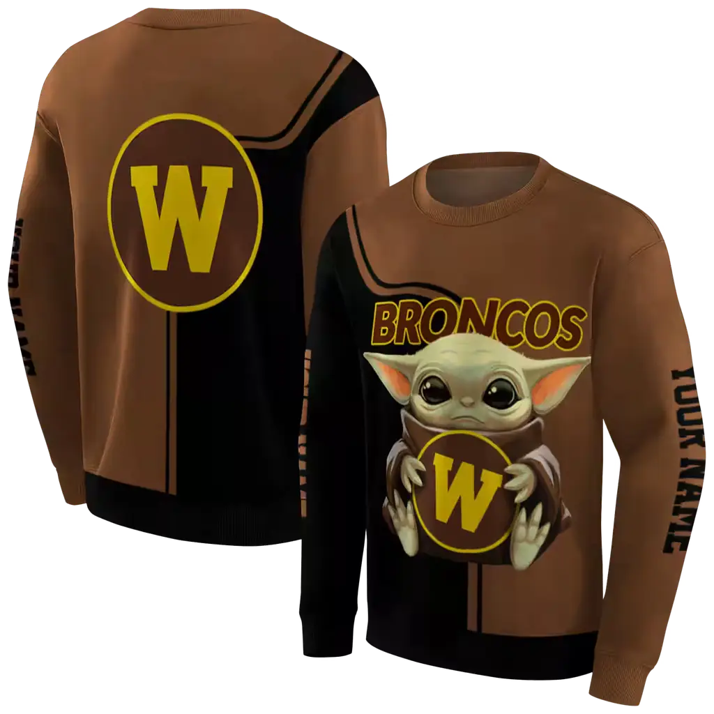 custom western michigan broncos baby yoda brown black hoodie premium grade custom western michigan broncos baby yoda brown black hoodie premium grade