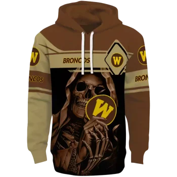 custom western michigan broncos grim reaper brown black hoodie best selling