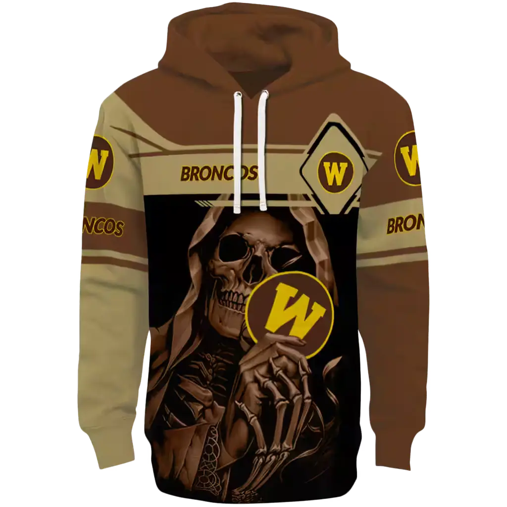 custom western michigan broncos grim reaper brown black hoodie best selling custom western michigan broncos grim reaper brown black hoodie best selling