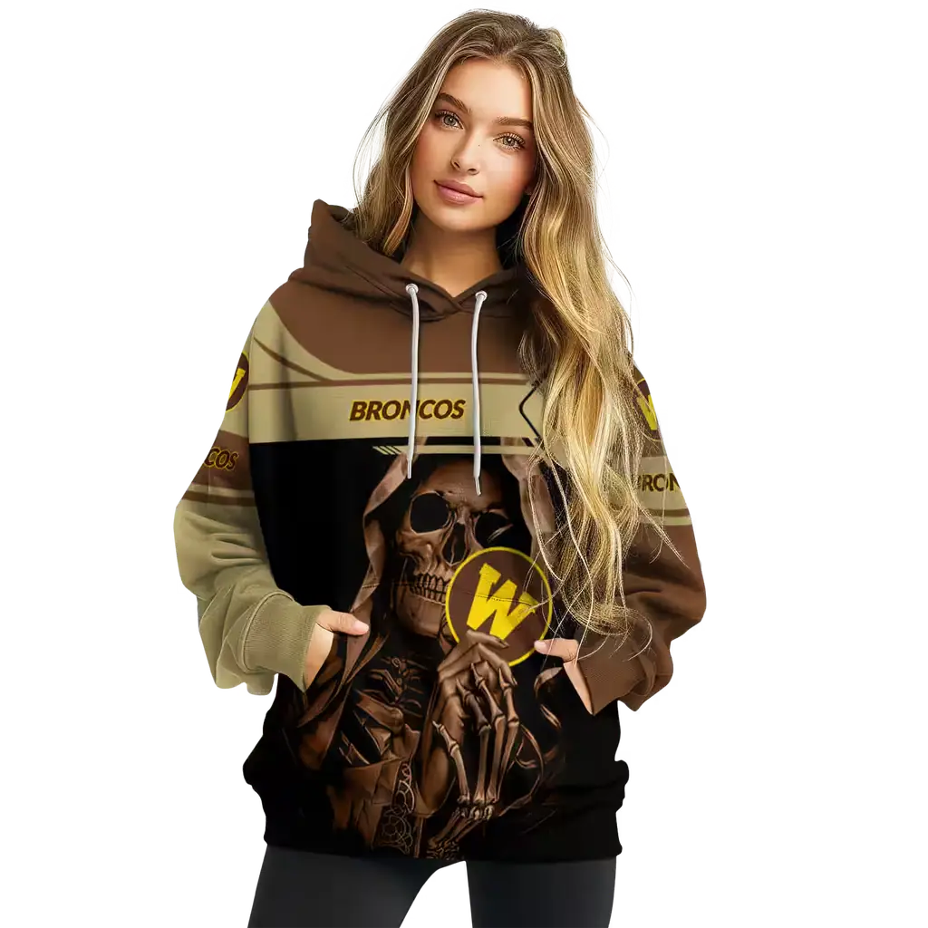 custom western michigan broncos grim reaper brown black hoodie high quality custom western michigan broncos grim reaper brown black hoodie high quality