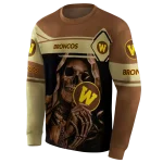custom western michigan broncos grim reaper brown black hoodie best selling