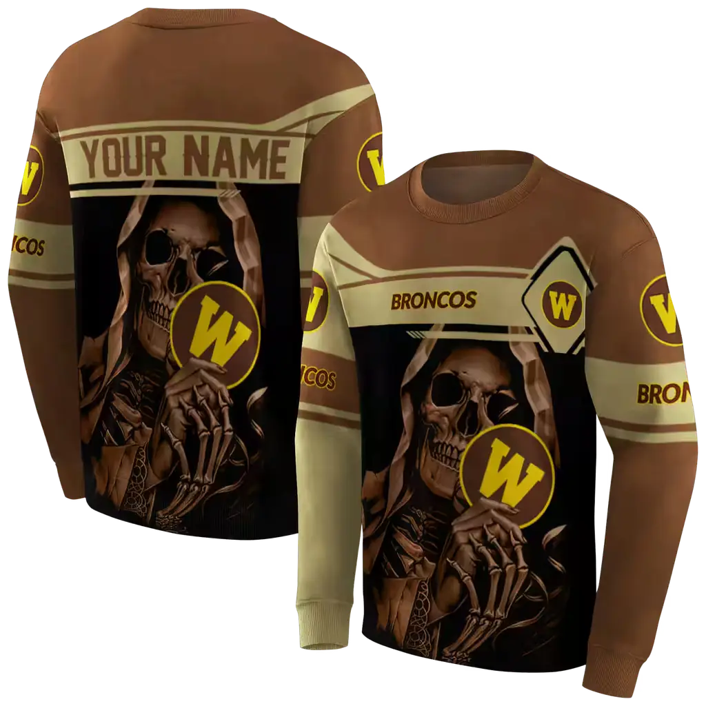 custom western michigan broncos grim reaper brown black hoodie premium grade custom western michigan broncos grim reaper brown black hoodie premium grade