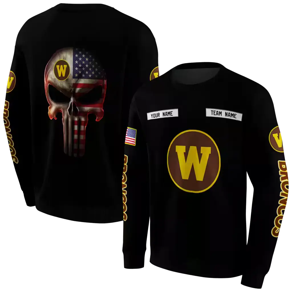 custom western michigan broncos punisher skull black hoodie premium grade custom western michigan broncos punisher skull black hoodie premium grade