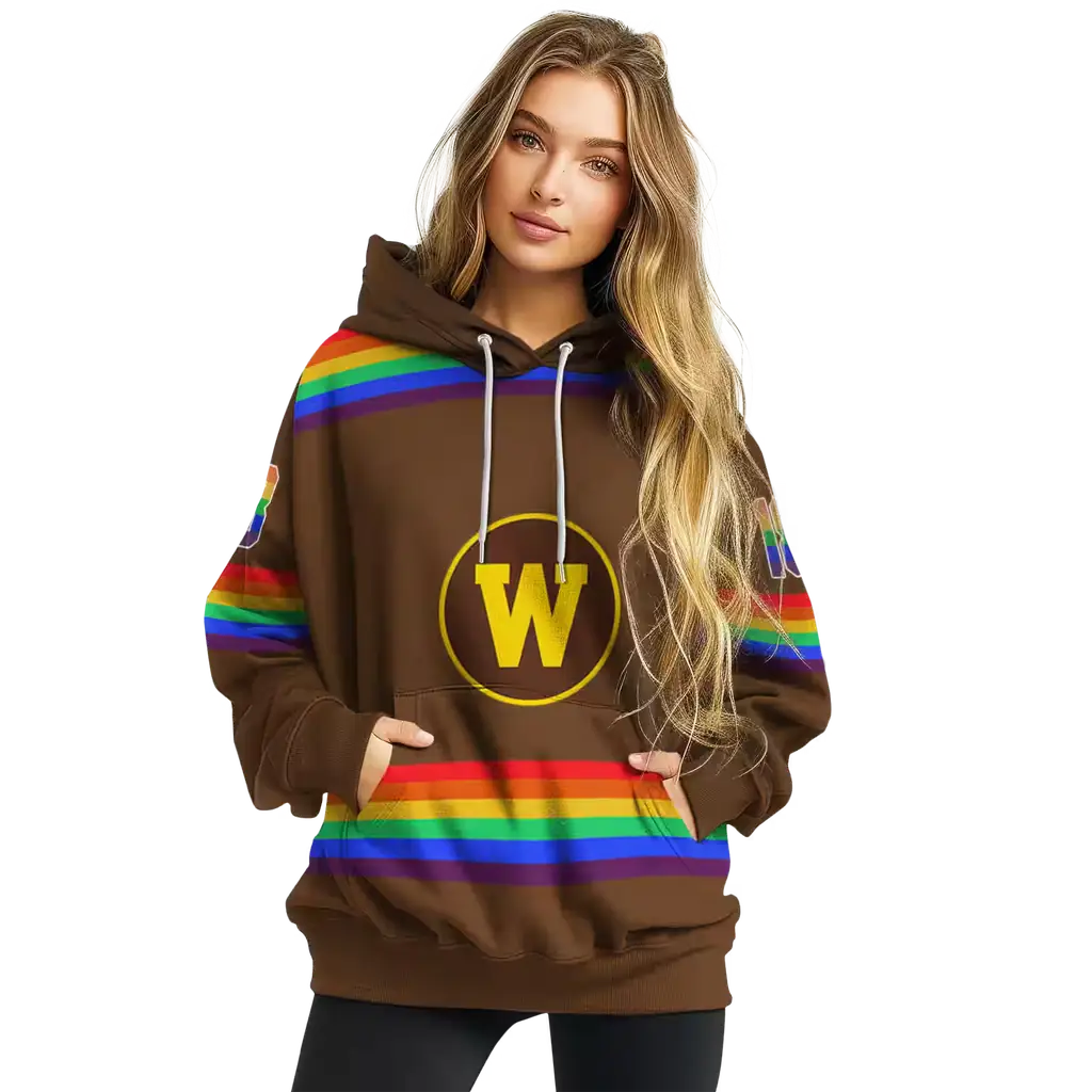 custom western michigan broncos rainbow stripes brown hoodie high quality custom western michigan broncos rainbow stripes brown hoodie high quality