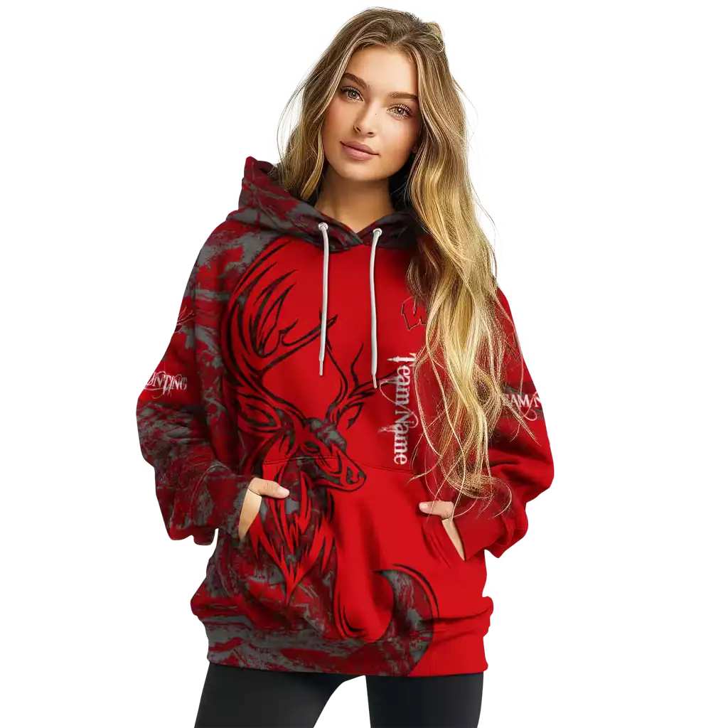 custom wisconsin badgers deer silhouette red hoodie high quality custom wisconsin badgers deer silhouette red hoodie high quality