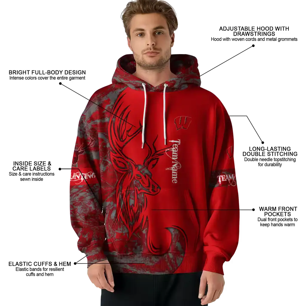 custom wisconsin badgers deer silhouette red hoodie latest model custom wisconsin badgers deer silhouette red hoodie latest model