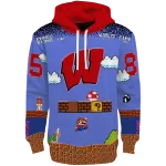 custom wisconsin badgers mario blue black hoodie best selling