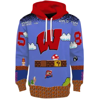custom wisconsin badgers mario blue black hoodie best selling