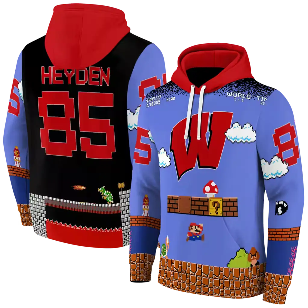 custom wisconsin badgers mario blue black hoodie fashion forward custom wisconsin badgers mario blue black hoodie fashion forward