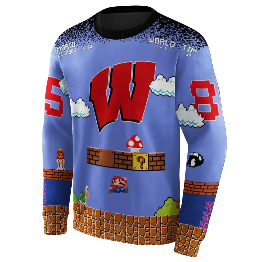 custom wisconsin badgers mario blue black hoodie new arrival custom wisconsin badgers mario blue black hoodie new arrival