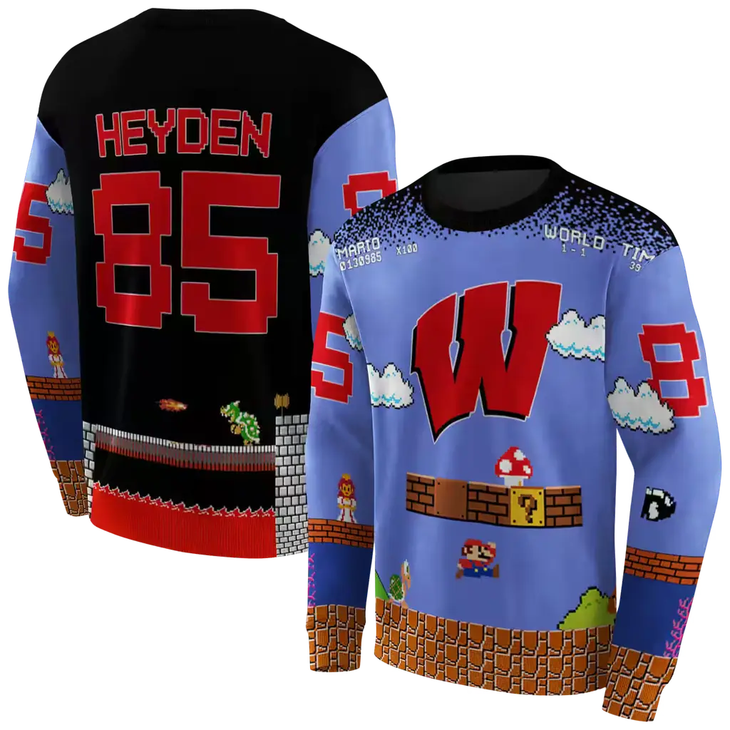 custom wisconsin badgers mario blue black hoodie premium grade custom wisconsin badgers mario blue black hoodie premium grade