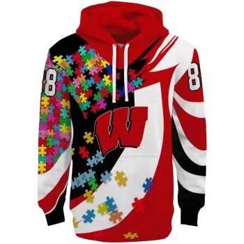 custom wisconsin badgers puzzle pieces red hoodie best selling