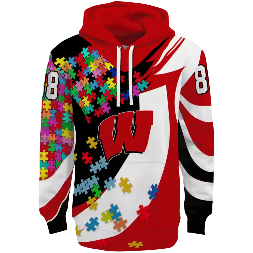 custom wisconsin badgers puzzle pieces red hoodie best selling custom wisconsin badgers puzzle pieces red hoodie best selling