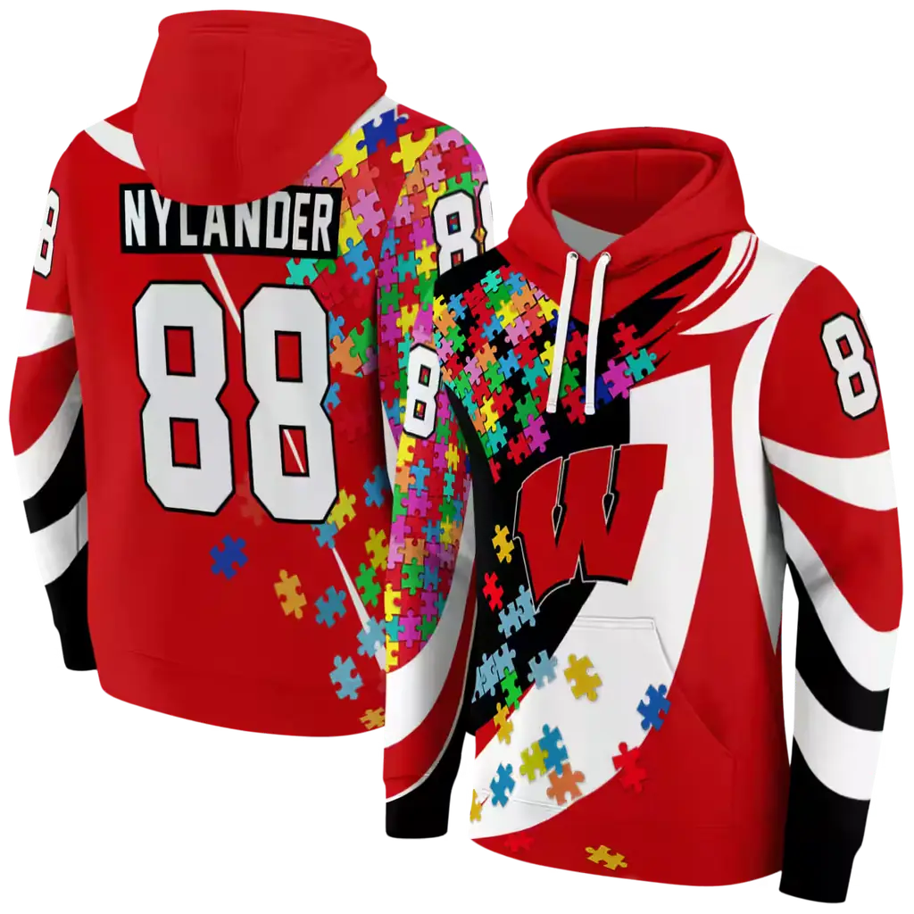 custom wisconsin badgers puzzle pieces red hoodie fashion forward custom wisconsin badgers puzzle pieces red hoodie fashion forward