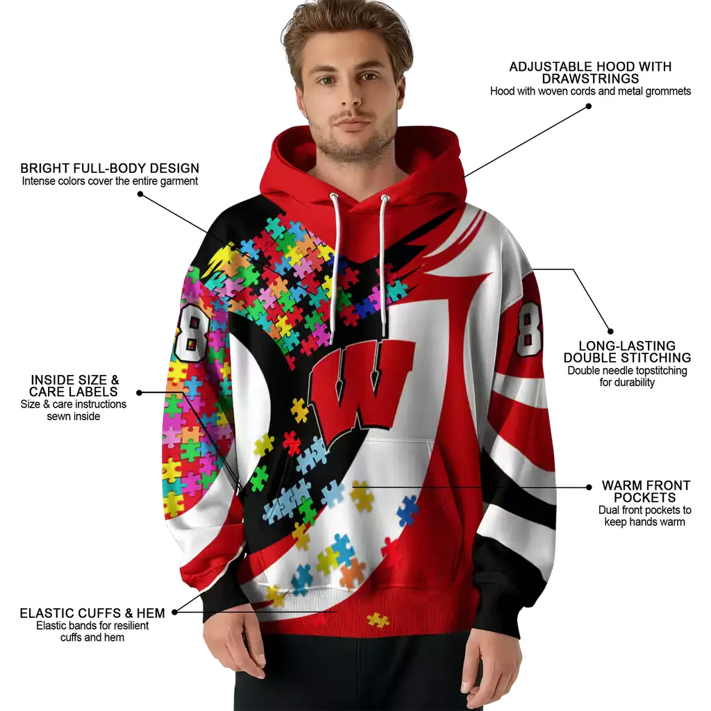 custom wisconsin badgers puzzle pieces red hoodie latest model custom wisconsin badgers puzzle pieces red hoodie latest model
