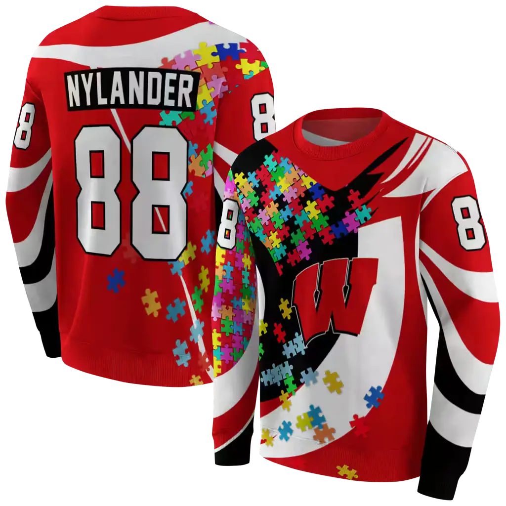 custom wisconsin badgers puzzle pieces red hoodie premium grade custom wisconsin badgers puzzle pieces red hoodie premium grade