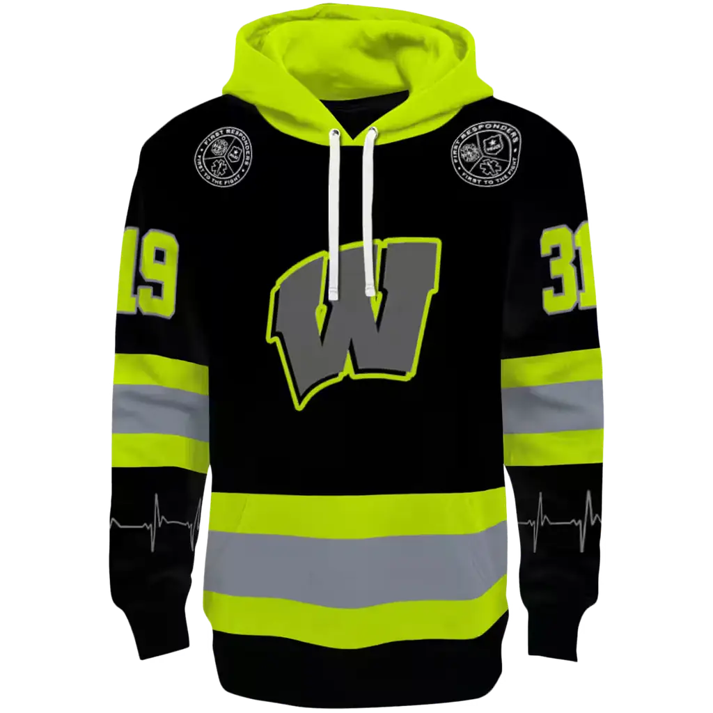 custom wisconsin badgers safety motif black neon green hoodie best selling custom wisconsin badgers safety motif black neon green hoodie best selling