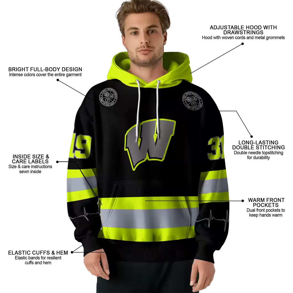 custom wisconsin badgers safety motif black neon green hoodie latest model custom wisconsin badgers safety motif black neon green hoodie latest model