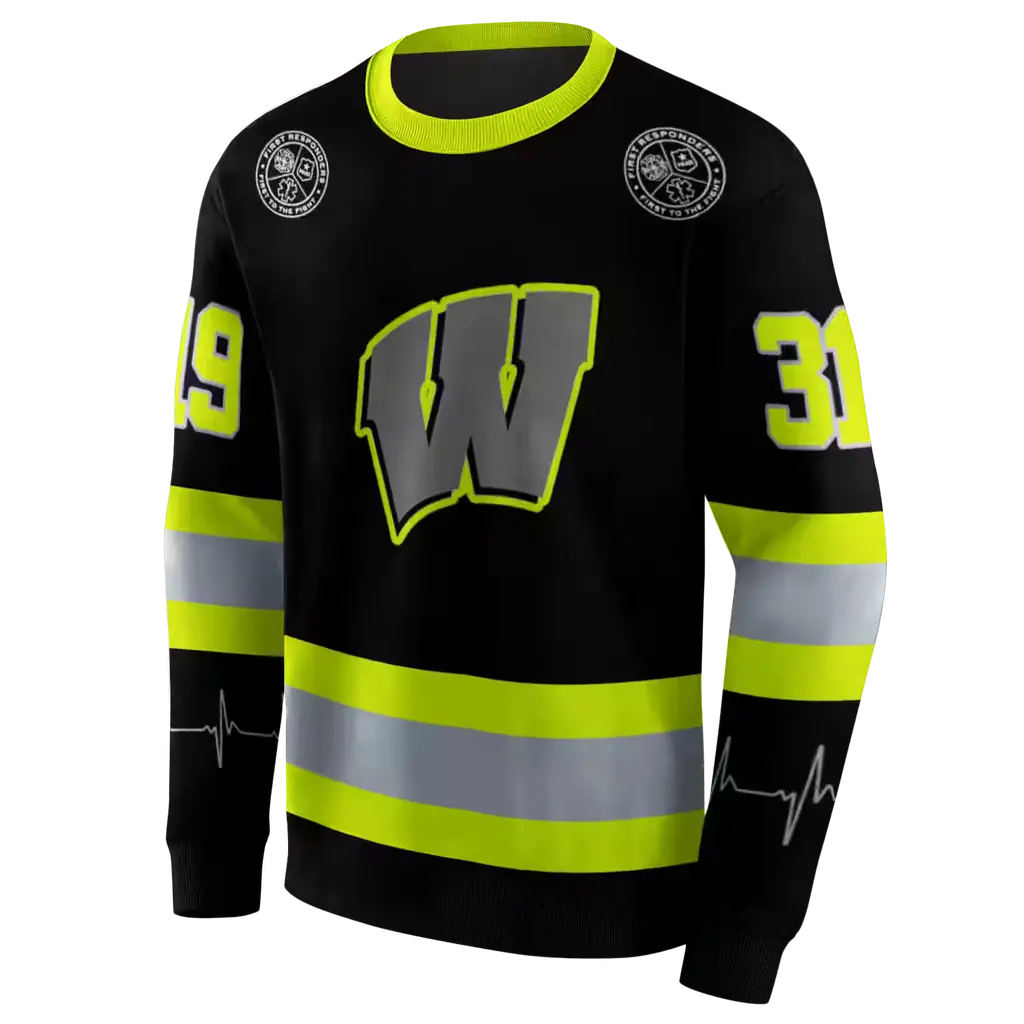 custom wisconsin badgers safety motif black neon green hoodie new arrival custom wisconsin badgers safety motif black neon green hoodie new arrival