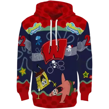 custom wisconsin badgers spongebob patrick star red navy hoodie best selling