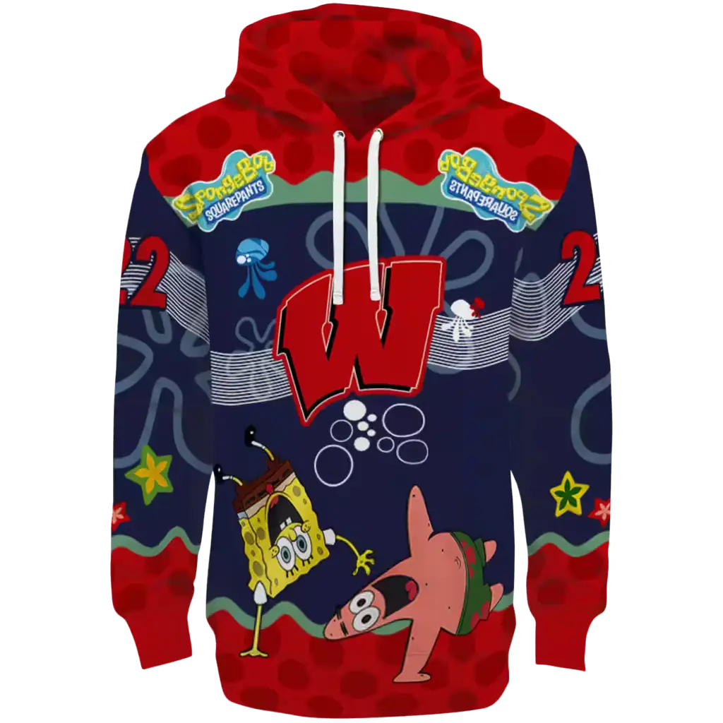 custom wisconsin badgers spongebob patrick star red navy hoodie best selling custom wisconsin badgers spongebob patrick star red navy hoodie best selling