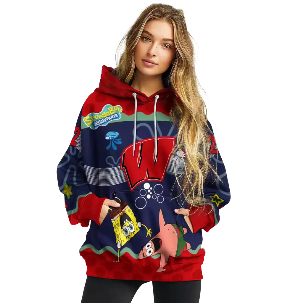 custom wisconsin badgers spongebob patrick star red navy hoodie high quality custom wisconsin badgers spongebob patrick star red navy hoodie high quality