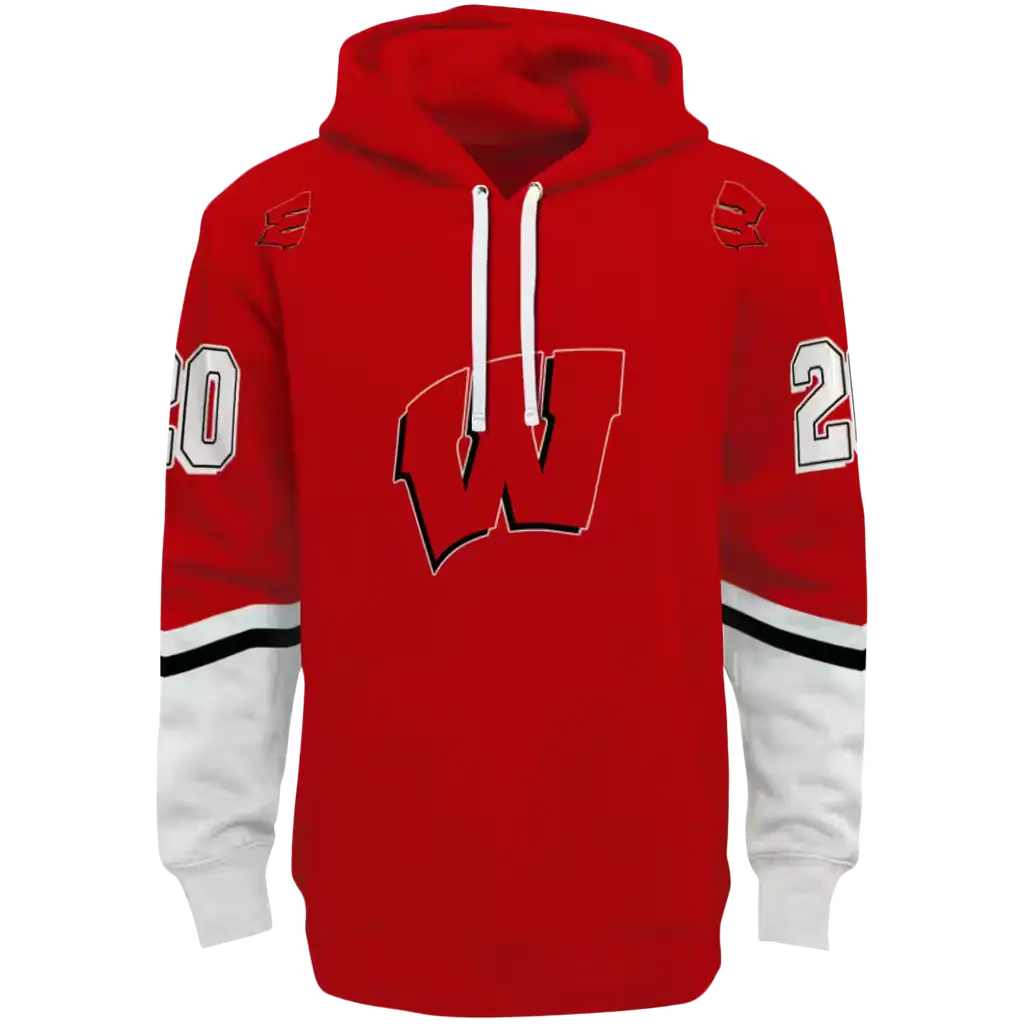 custom wisconsin badgers striped sleeves red hoodie best selling custom wisconsin badgers striped sleeves red hoodie best selling