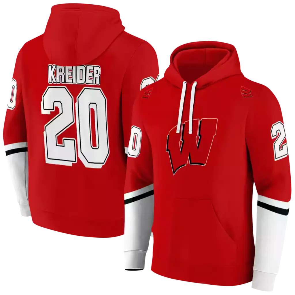 custom wisconsin badgers striped sleeves red hoodie fashion forward custom wisconsin badgers striped sleeves red hoodie fashion forward