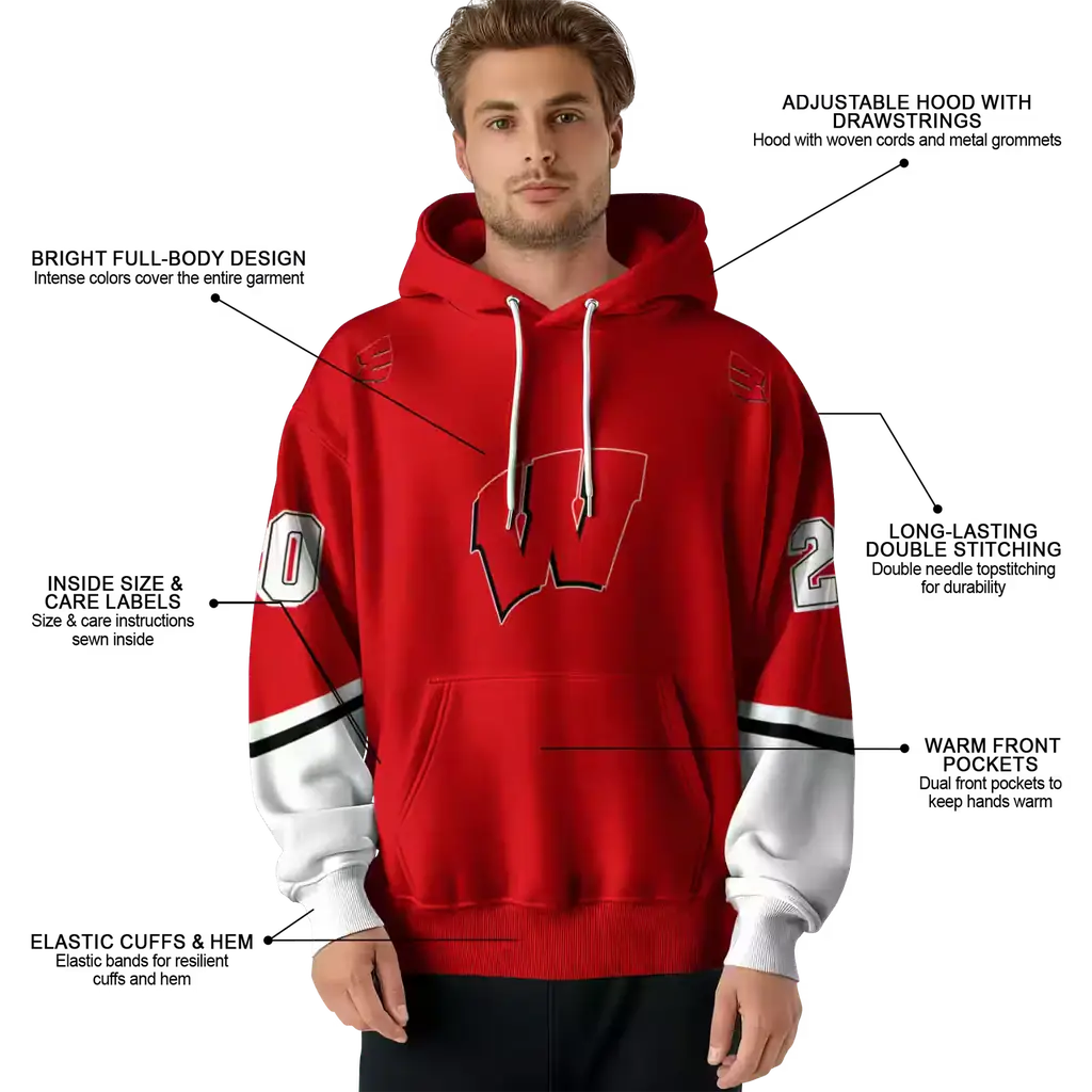 custom wisconsin badgers striped sleeves red hoodie latest model custom wisconsin badgers striped sleeves red hoodie latest model