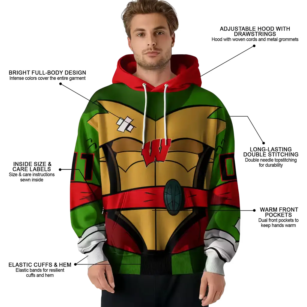custom wisconsin badgers superhero armor red green hoodie latest model custom wisconsin badgers superhero armor red green hoodie latest model