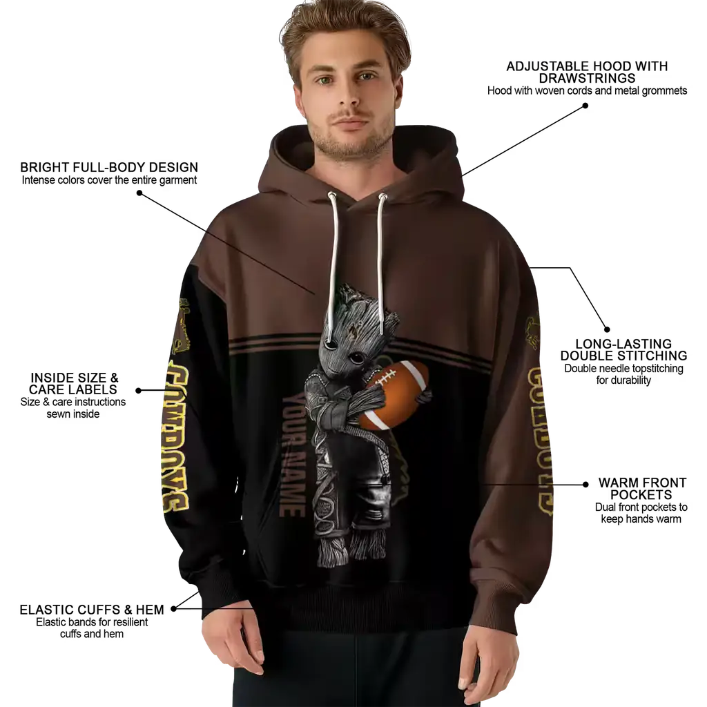 custom wyoming cowboys baby groot brown black hoodie latest model custom wyoming cowboys baby groot brown black hoodie latest model