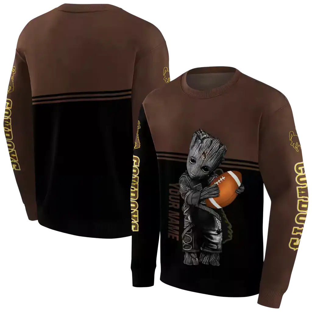 custom wyoming cowboys baby groot brown black hoodie premium grade custom wyoming cowboys baby groot brown black hoodie premium grade