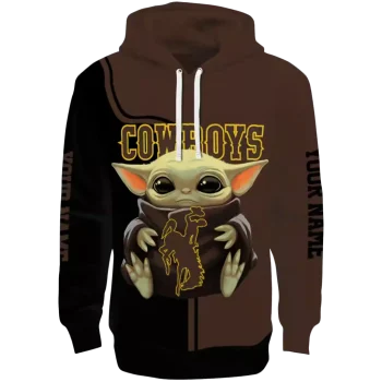 custom wyoming cowboys baby yoda brown black hoodie best selling