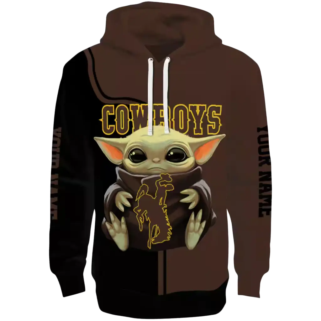 custom wyoming cowboys baby yoda brown black hoodie best selling custom wyoming cowboys baby yoda brown black hoodie best selling