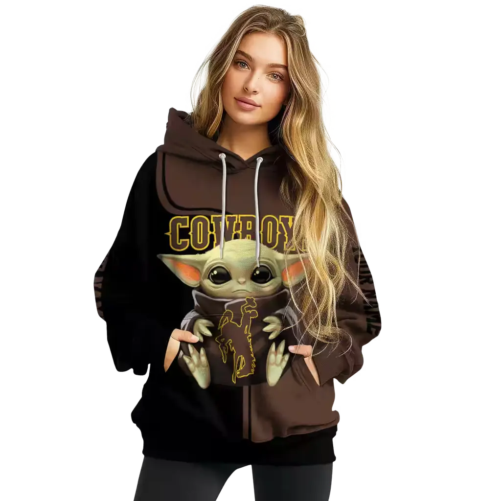 custom wyoming cowboys baby yoda brown black hoodie high quality custom wyoming cowboys baby yoda brown black hoodie high quality