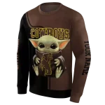 custom wyoming cowboys baby yoda brown black hoodie best selling
